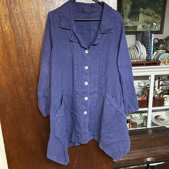 Cut Loose Purple 100% Linen Collar Top Dress Coat Made in USA SM Oversized - Picture 2 of 9